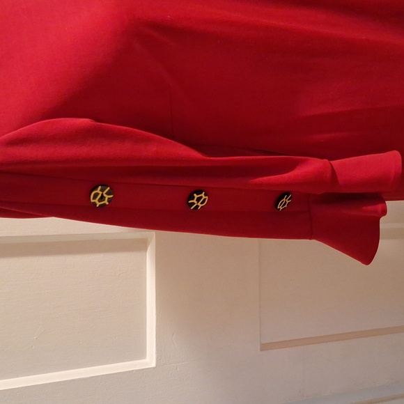 Beautiful Red Dress with Bell sleeves with Animal Print Buttons - Picture 2 of 5